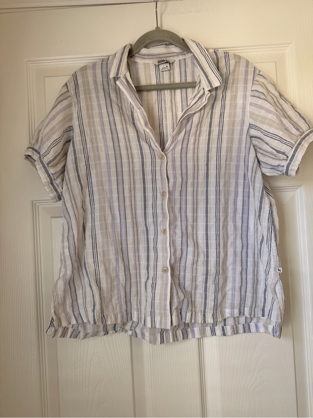Eddie Bauer Striped Button-Front Shirt in Light Blue & White